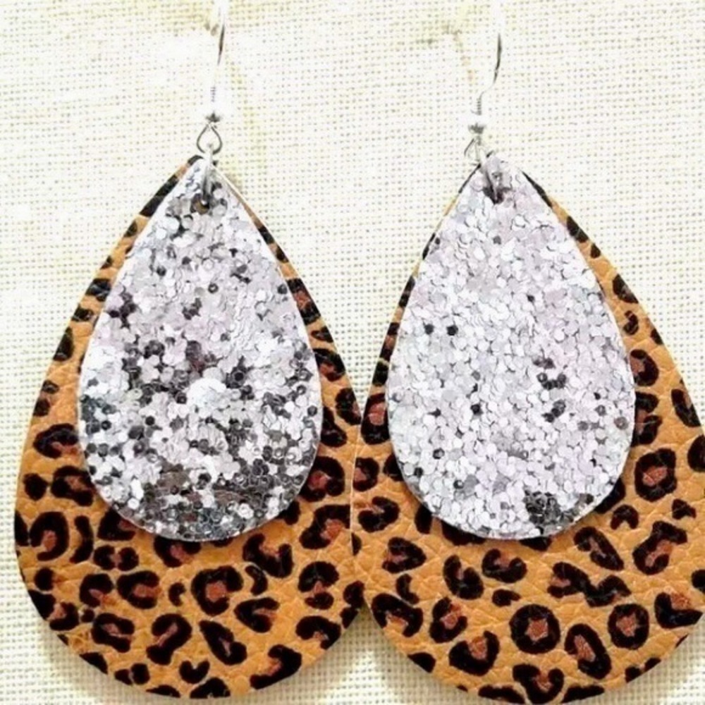 Glitter Leopard Leather Teardrop Earring